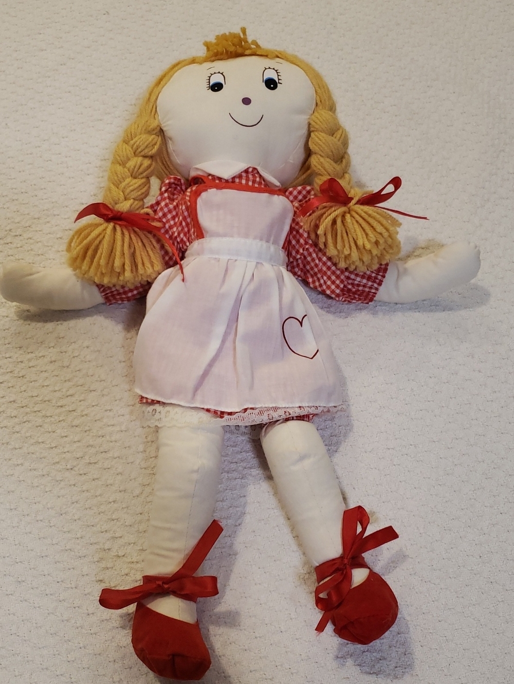 Classic Red Gingham Rag Doll with Blonde Braids - Unbranded